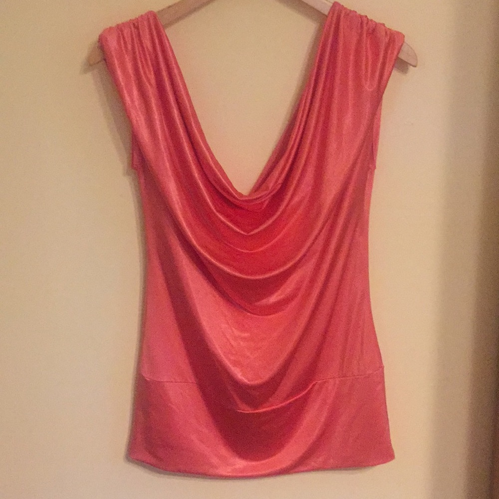 Shiny Coral Scoop Neck Top